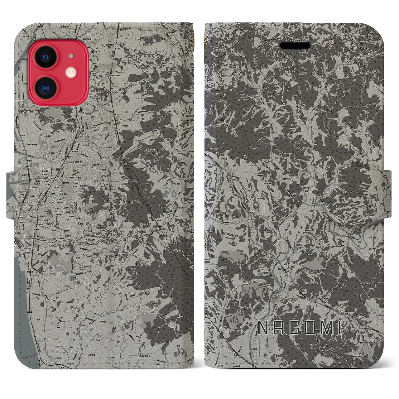 【和水(熊本県)】地図柄iPhoneケース(手帳タイプ)モノトーン・iPhone 11 用