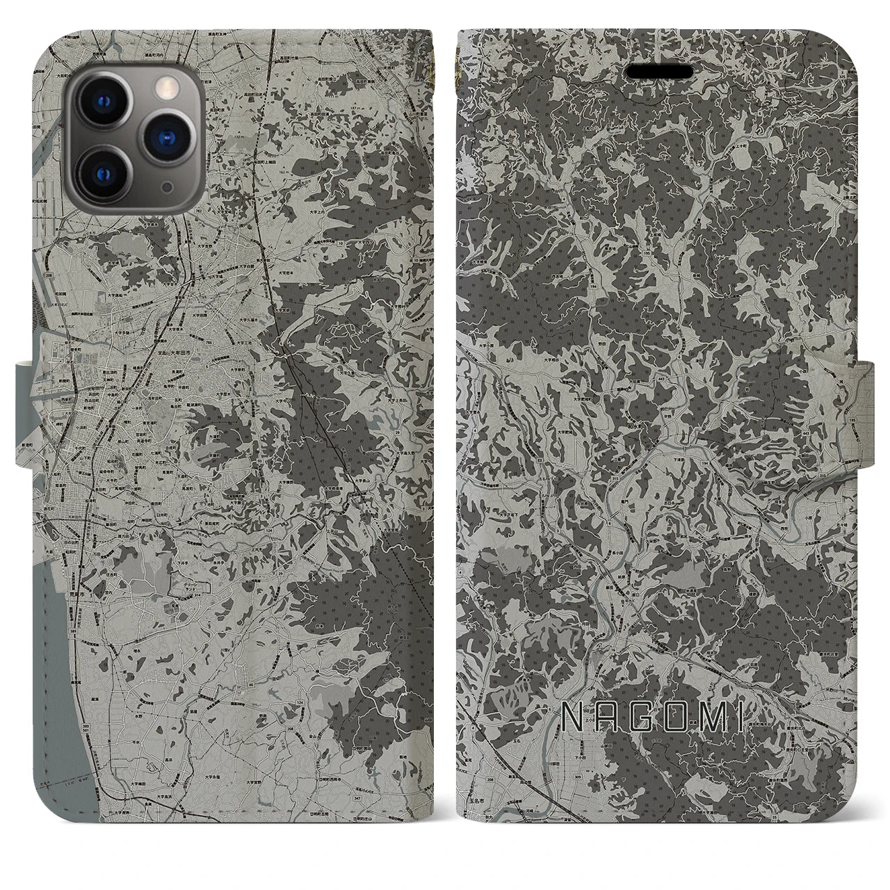 【和水(熊本県)】地図柄iPhoneケース(手帳タイプ)モノトーン・iPhone 11 Pro Max 用