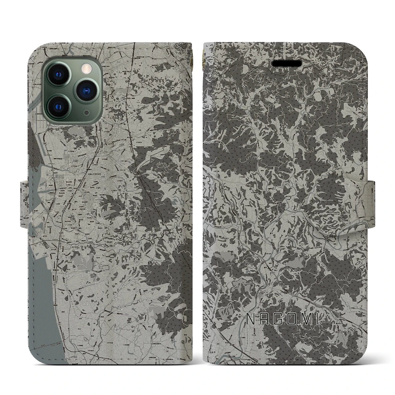 【和水(熊本県)】地図柄iPhoneケース(手帳タイプ)モノトーン・iPhone 11 Pro 用