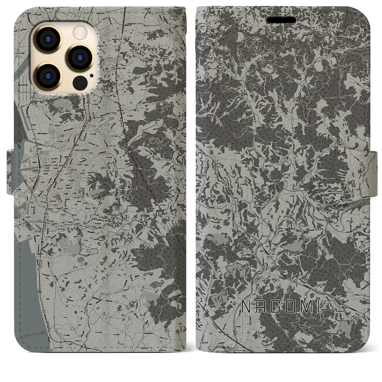 【和水(熊本県)】地図柄iPhoneケース(手帳タイプ)モノトーン・iPhone 12 Pro Max 用