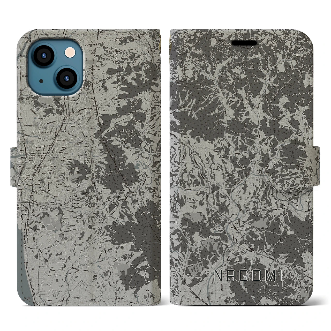 【和水(熊本県)】地図柄iPhoneケース(手帳タイプ)モノトーン・iPhone 13 用