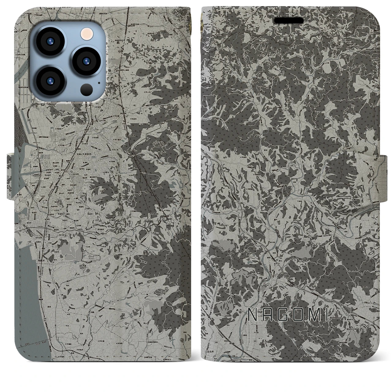 【和水(熊本県)】地図柄iPhoneケース(手帳タイプ)モノトーン・iPhone 13 Pro Max 用
