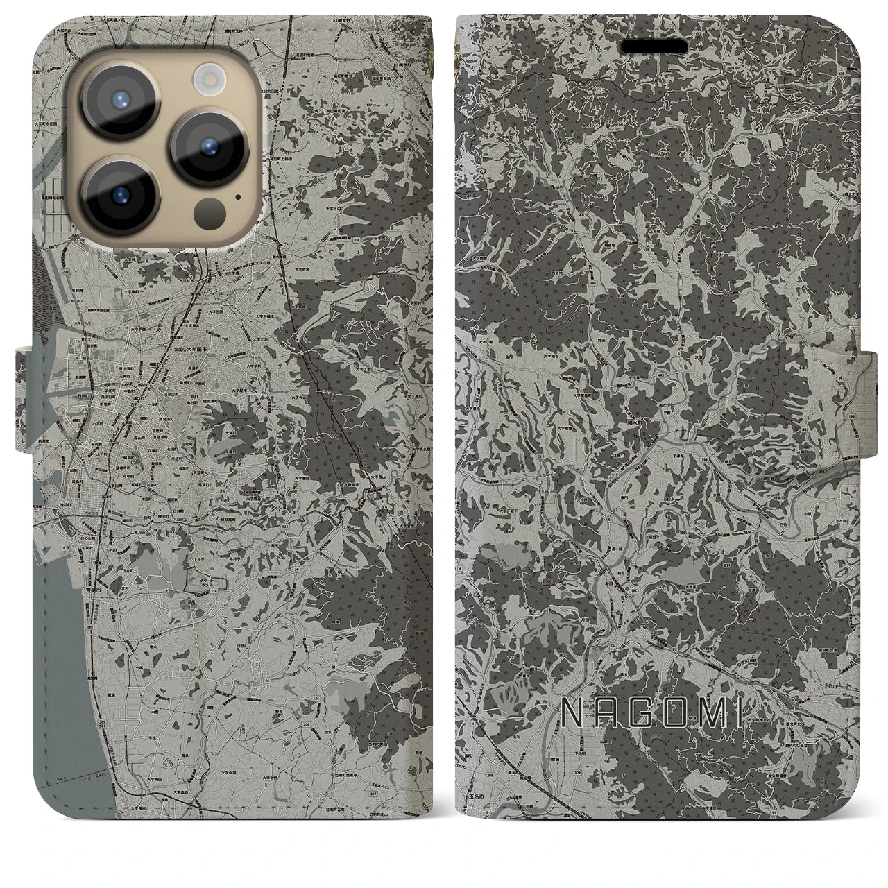 【和水(熊本県)】地図柄iPhoneケース(手帳タイプ)モノトーン・iPhone 14 Pro Max 用