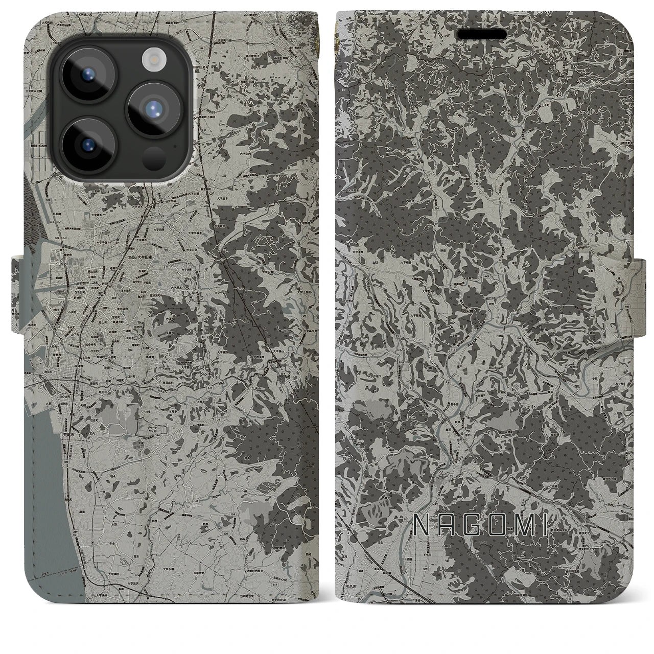 【和水(熊本県)】地図柄iPhoneケース(手帳タイプ)モノトーン・iPhone 15 Pro Max 用