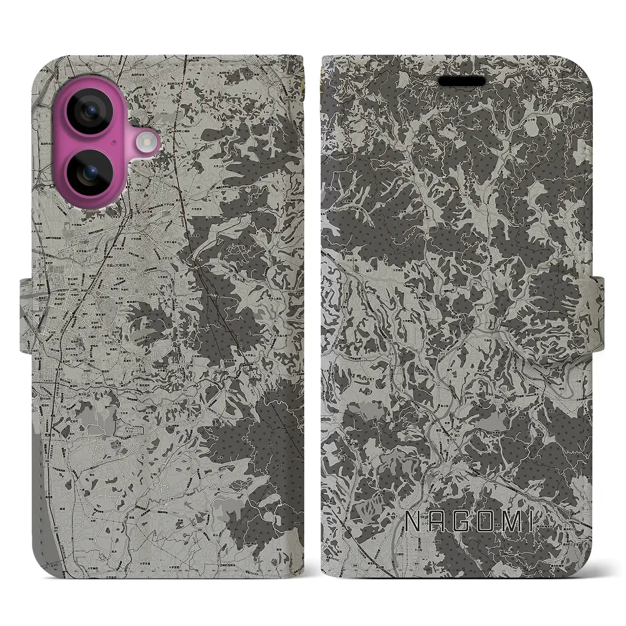 【和水(熊本県)】地図柄iPhoneケース(手帳タイプ)モノトーン・iPhone 16 Pro 用