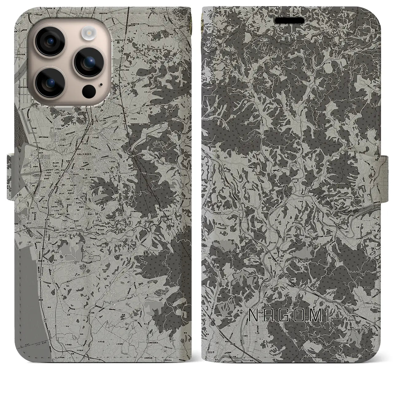 【和水(熊本県)】地図柄iPhoneケース(手帳タイプ)モノトーン・iPhone 16 Plus 用