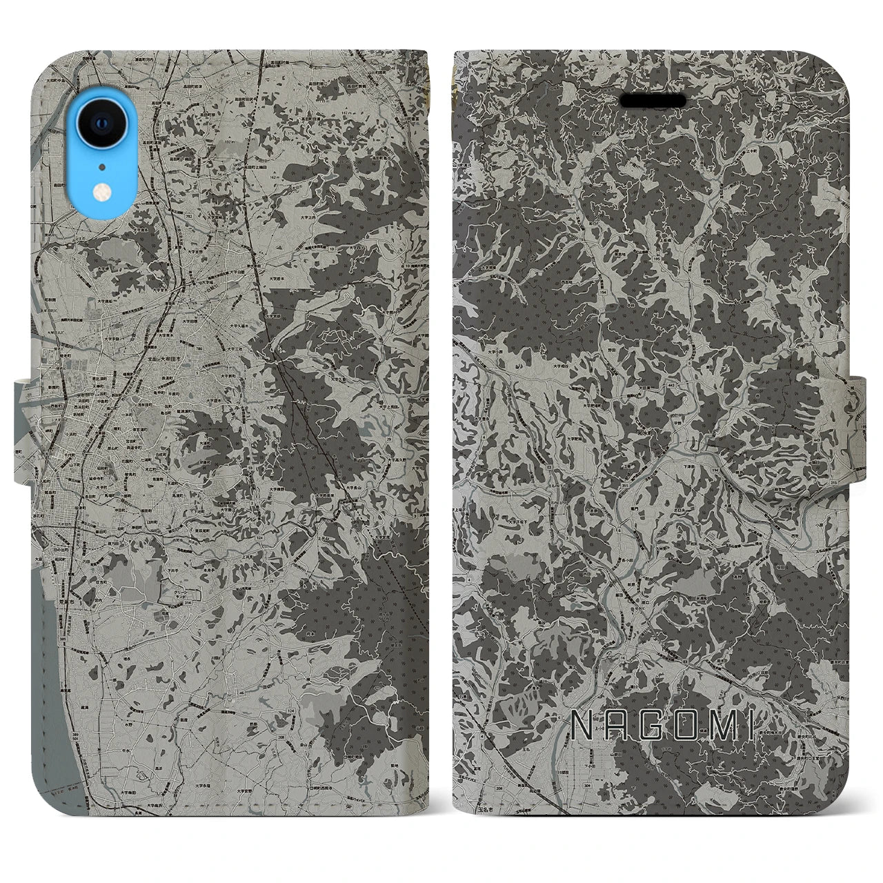 【和水(熊本県)】地図柄iPhoneケース(手帳タイプ)モノトーン・iPhone XR 用