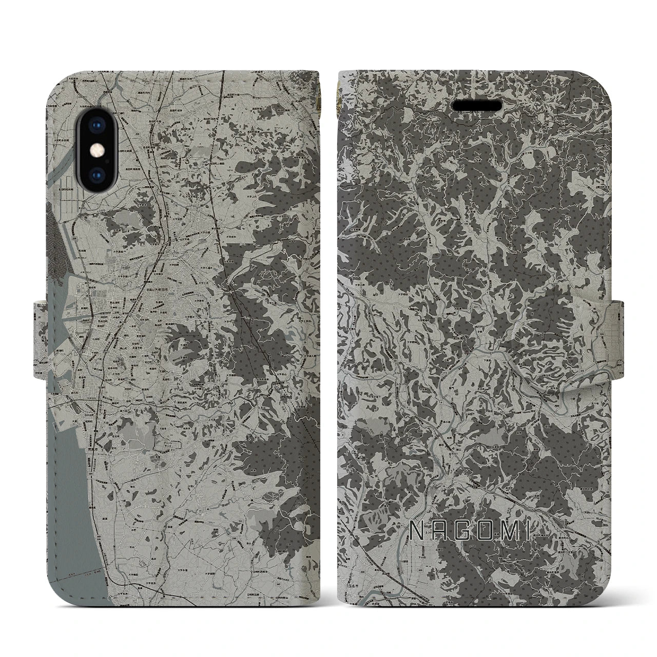 【和水(熊本県)】地図柄iPhoneケース(手帳タイプ)モノトーン・iPhone XS / X 用