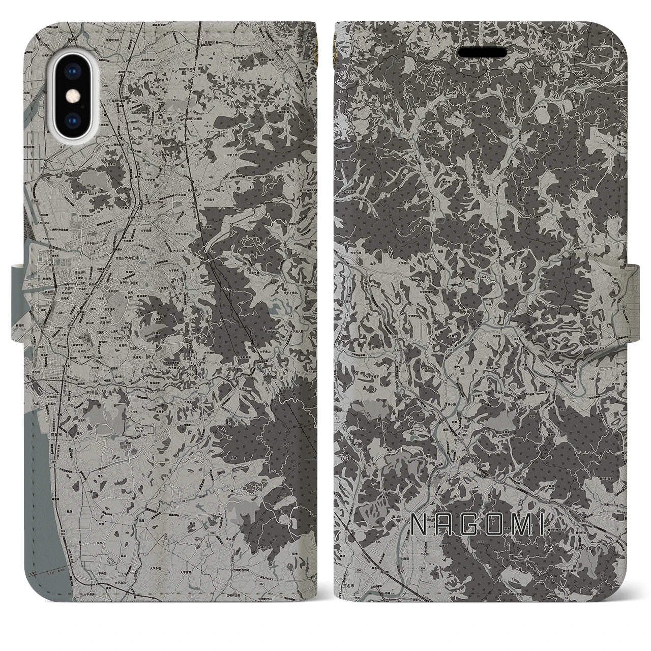 【和水(熊本県)】地図柄iPhoneケース(手帳タイプ)モノトーン・iPhone XS Max 用