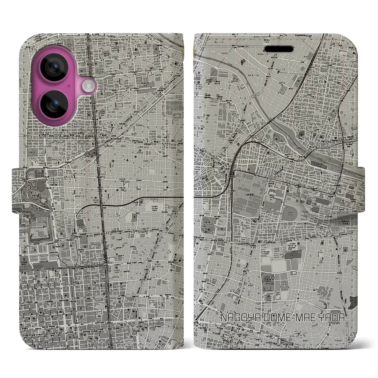 【ナゴヤドーム前矢田(愛知県)】地図柄iPhoneケース(手帳タイプ)