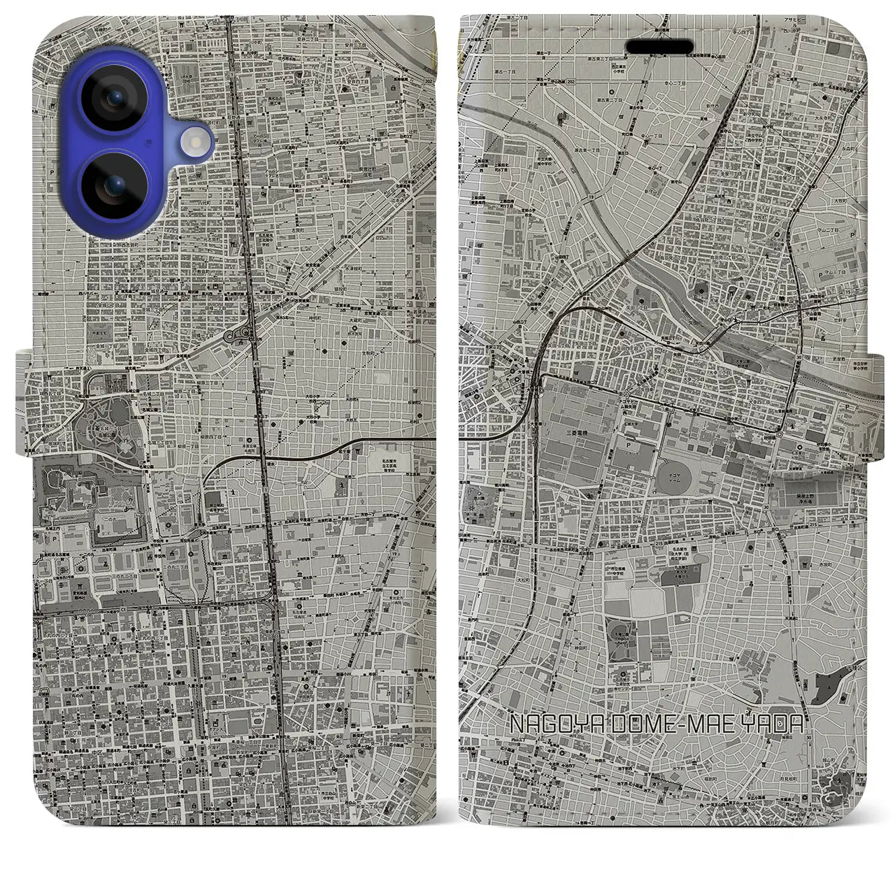 【ナゴヤドーム前矢田(愛知県)】地図柄iPhoneケース(手帳タイプ)モノトーン・iPhone 16 Pro Max 用