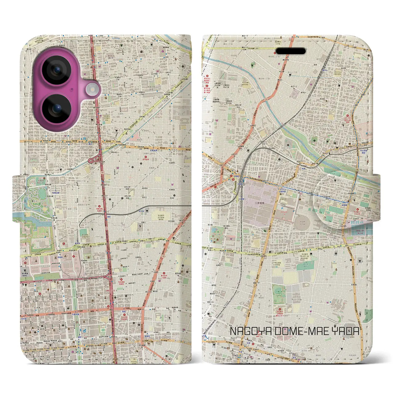 【ナゴヤドーム前矢田(愛知県)】地図柄iPhoneケース(手帳タイプ)ナチュラル・iPhone 16 Pro 用