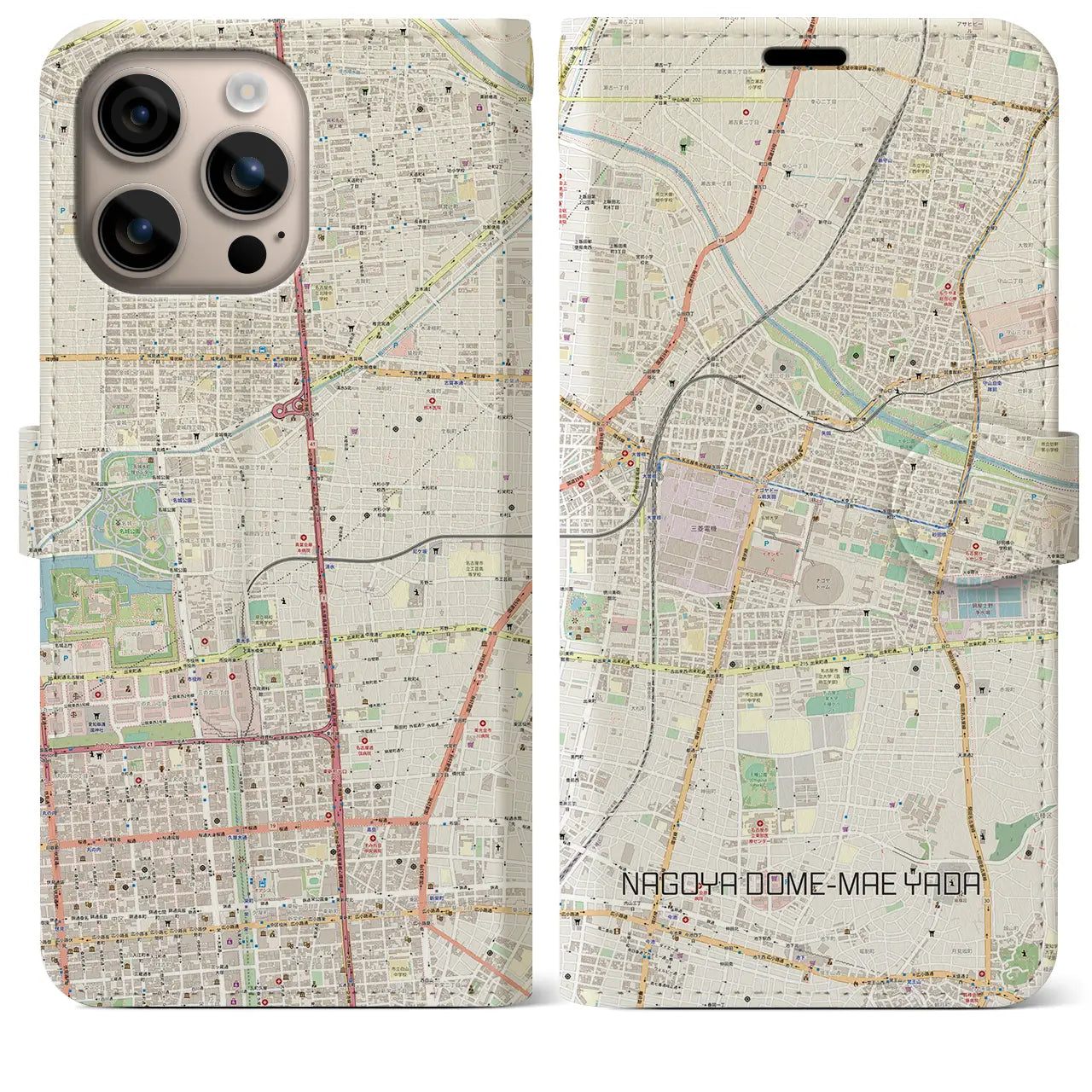 【ナゴヤドーム前矢田(愛知県)】地図柄iPhoneケース(手帳タイプ)ナチュラル・iPhone 16 Plus 用