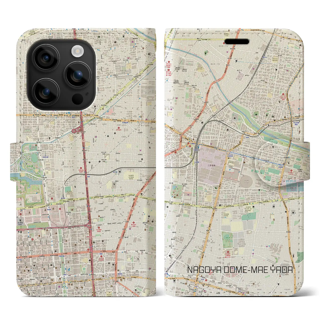 【ナゴヤドーム前矢田(愛知県)】地図柄iPhoneケース(手帳タイプ)ナチュラル・iPhone 16 用