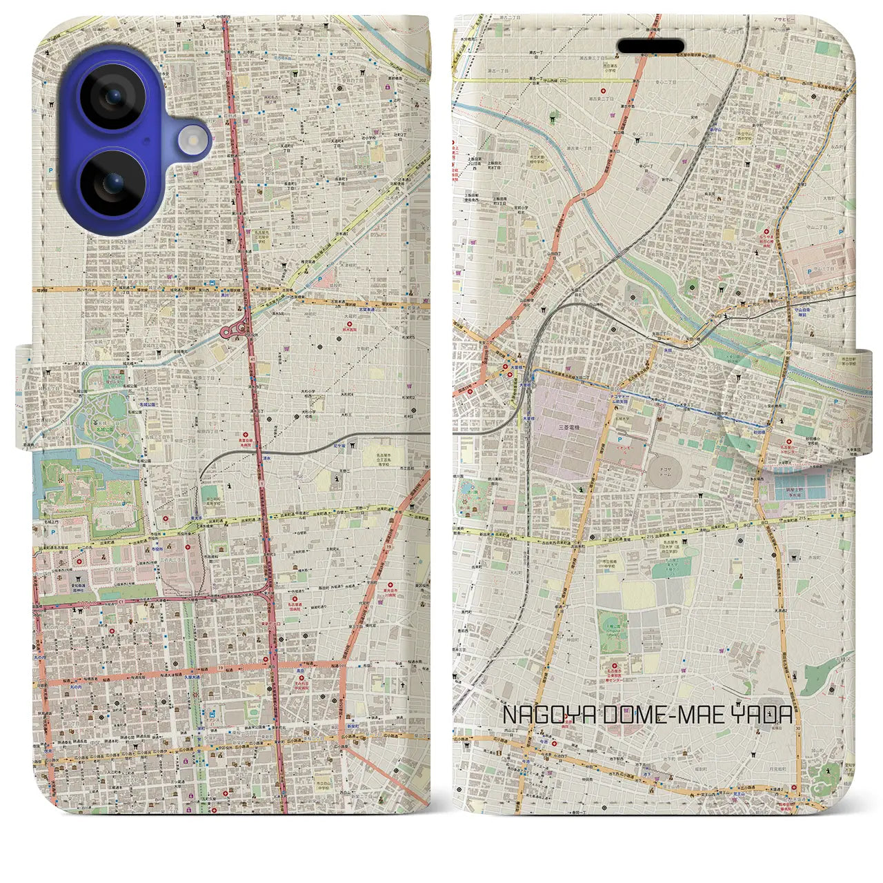 【ナゴヤドーム前矢田(愛知県)】地図柄iPhoneケース(手帳タイプ)ナチュラル・iPhone 16 Pro Max 用