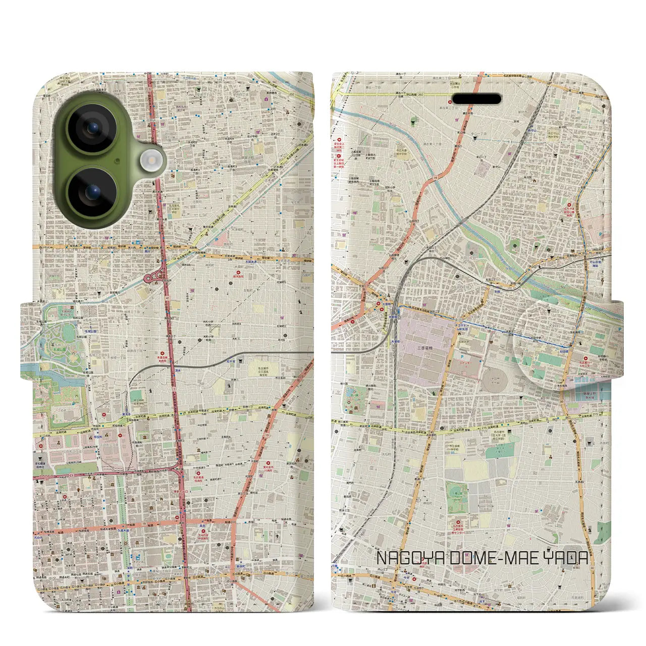 【ナゴヤドーム前矢田(愛知県)】地図柄iPhoneケース(手帳タイプ)ナチュラル・iPhone 17 Pro Max 用