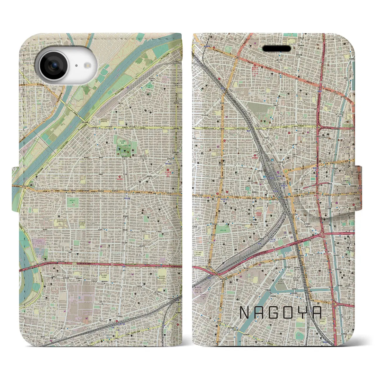 【名古屋2(愛知県)】地図柄iPhoneケース(手帳タイプ)