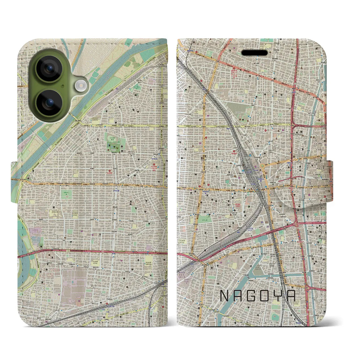 【名古屋2(愛知県)】地図柄iPhoneケース(手帳タイプ)ナチュラル・iPhone 17 Pro Max 用