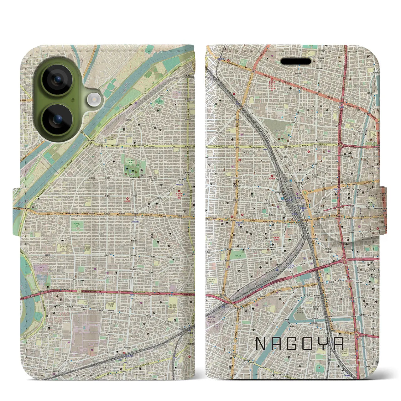 【名古屋2(愛知県)】地図柄iPhoneケース(手帳タイプ)ナチュラル・iPhone 17 Pro Max 用