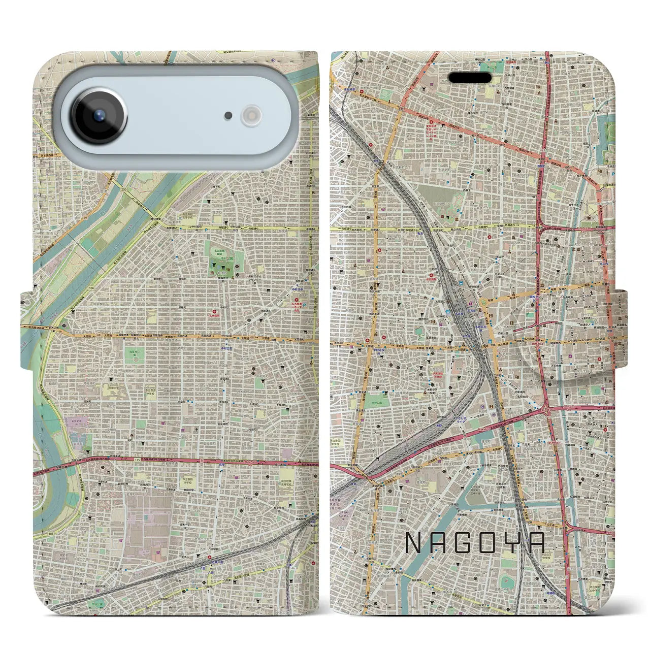 【名古屋2(愛知県)】地図柄iPhoneケース(手帳タイプ)モノトーン・iPhone 17 Pro Max 用