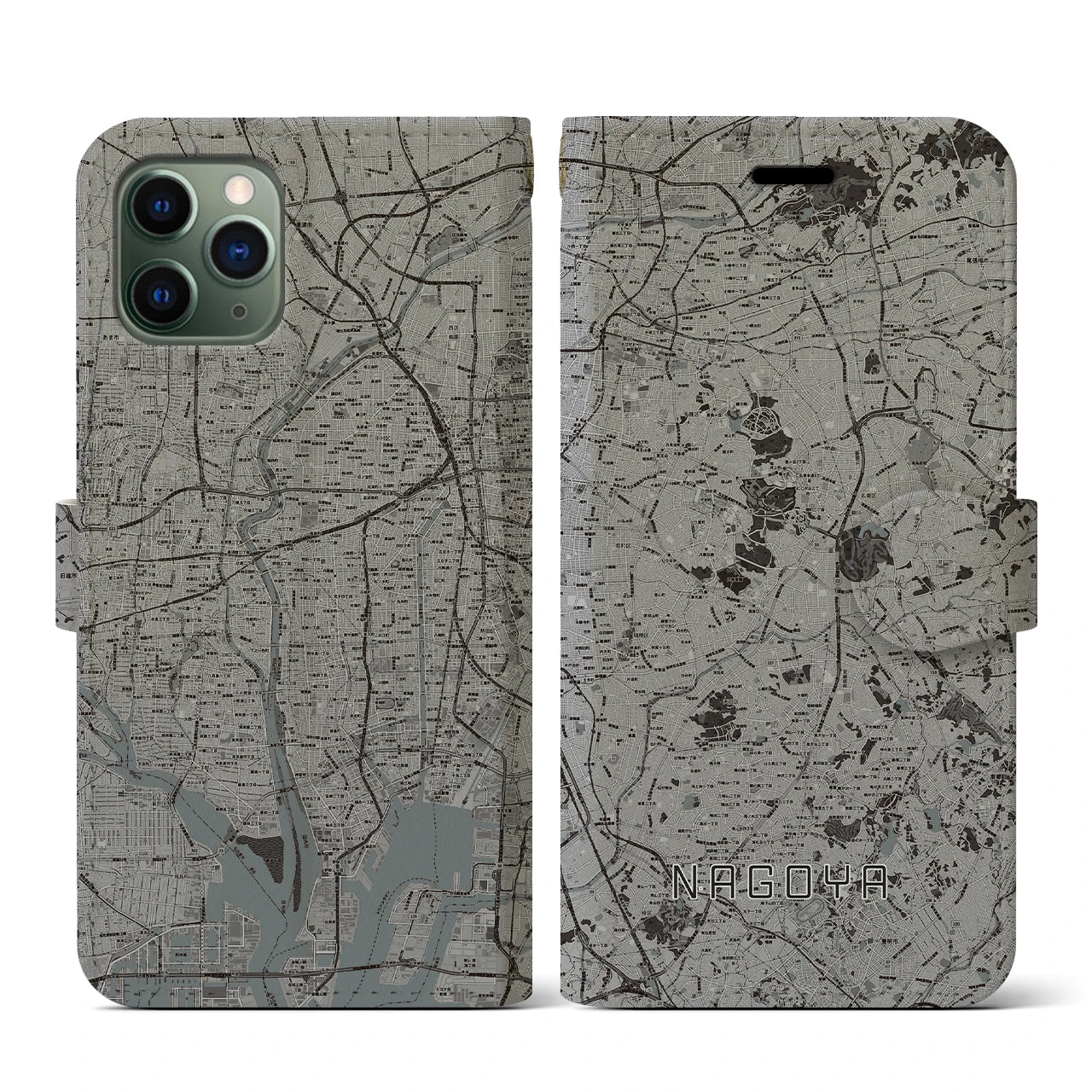 【名古屋(愛知県)】地図柄iPhoneケース(手帳タイプ)モノトーン・iPhone 11 Pro 用