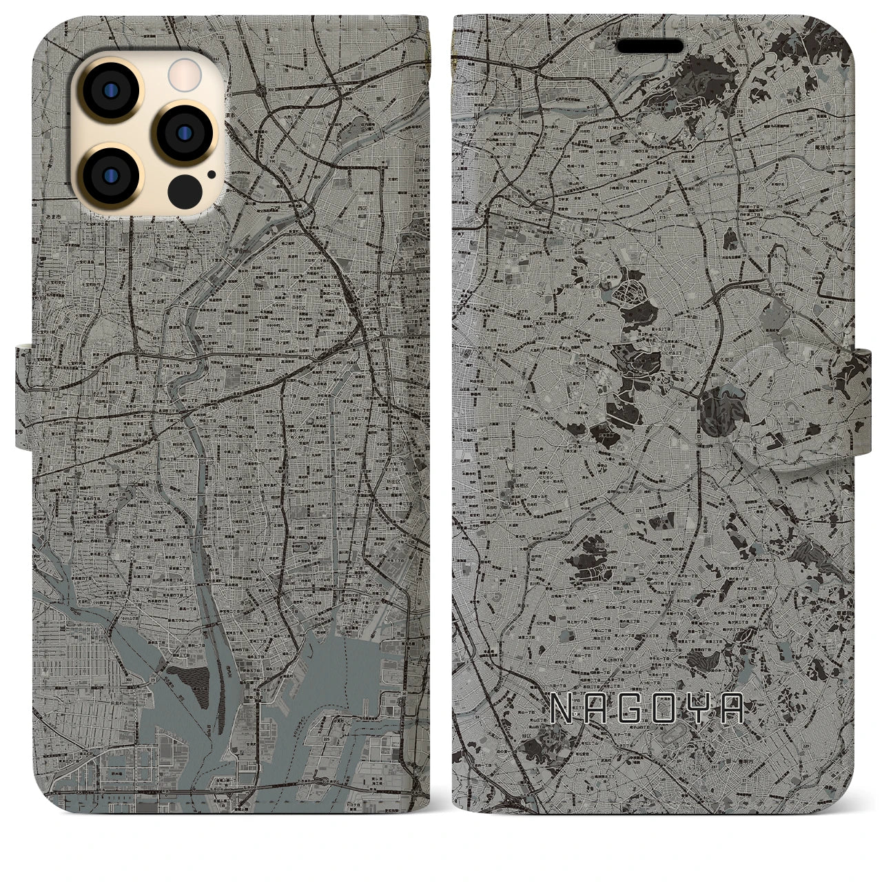 【名古屋(愛知県)】地図柄iPhoneケース(手帳タイプ)モノトーン・iPhone 12 Pro Max 用
