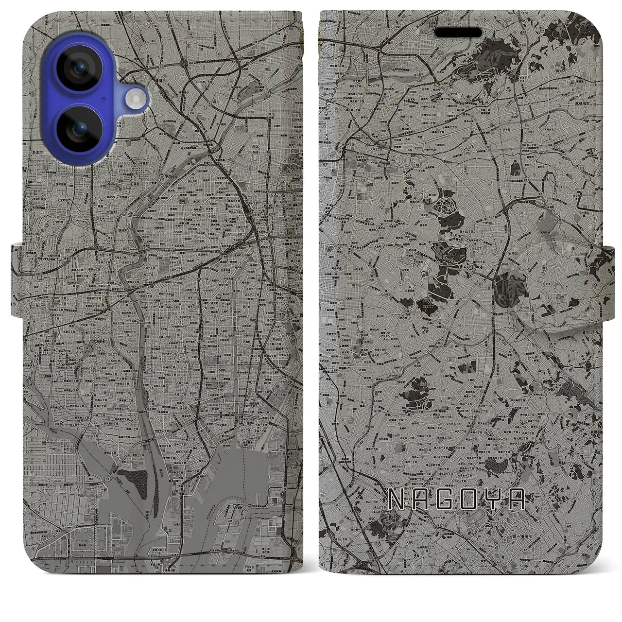 【名古屋(愛知県)】地図柄iPhoneケース(手帳タイプ)モノトーン・iPhone 16 Pro Max 用