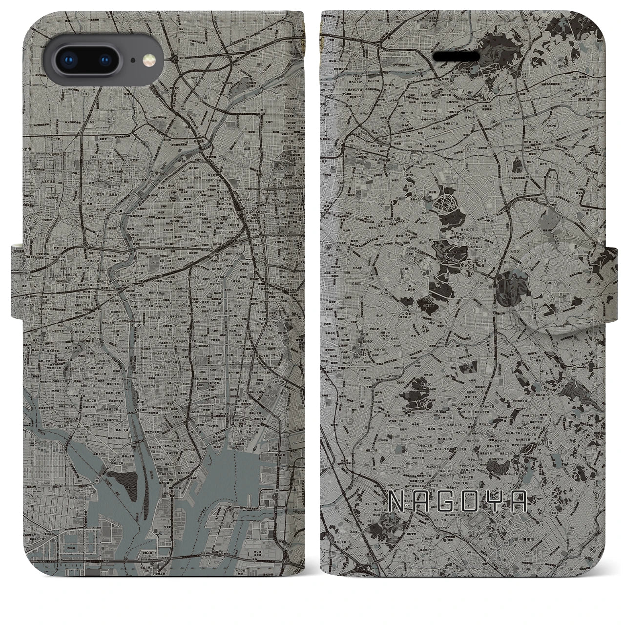 【名古屋(愛知県)】地図柄iPhoneケース(手帳タイプ)モノトーン・iPhone 8Plus /7Plus / 6sPlus / 6Plus 用