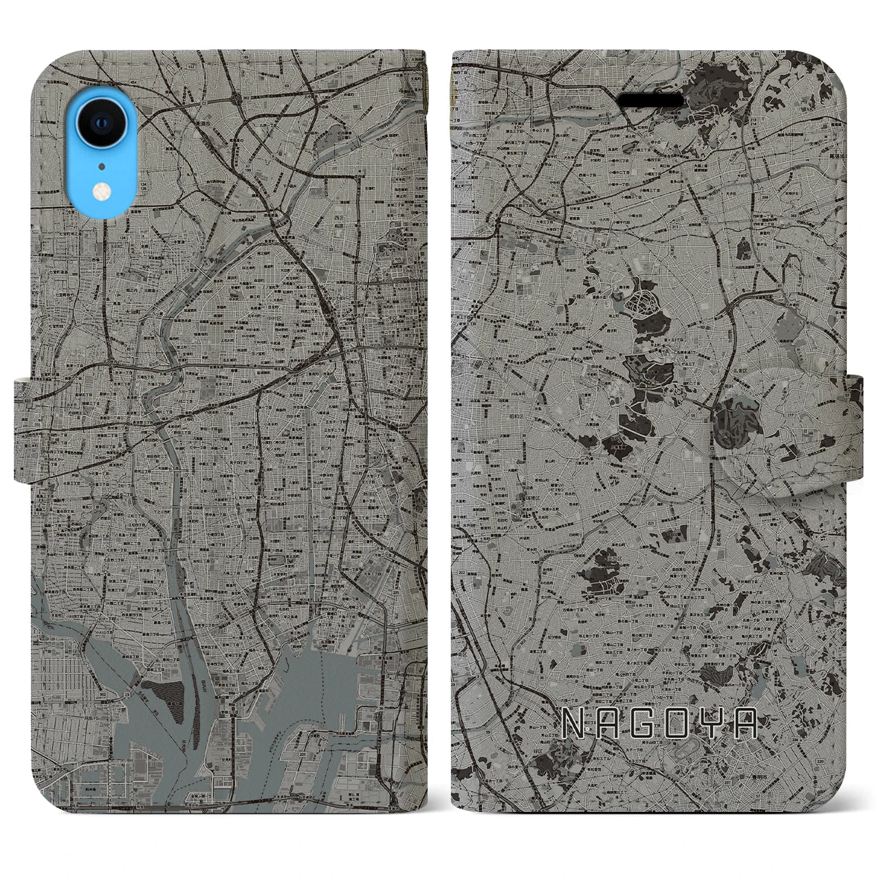 【名古屋(愛知県)】地図柄iPhoneケース(手帳タイプ)モノトーン・iPhone XR 用