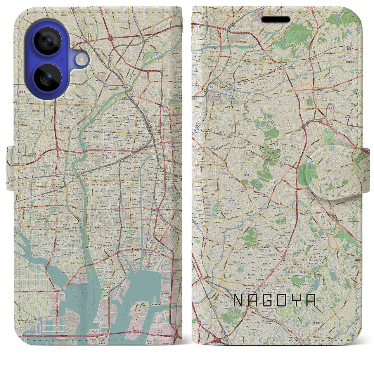 【名古屋(愛知県)】地図柄iPhoneケース(手帳タイプ)ナチュラル・iPhone 16 Pro Max 用