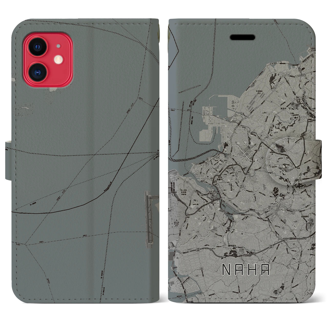 【那覇(沖縄県)】地図柄iPhoneケース(手帳タイプ)モノトーン・iPhone 11 用