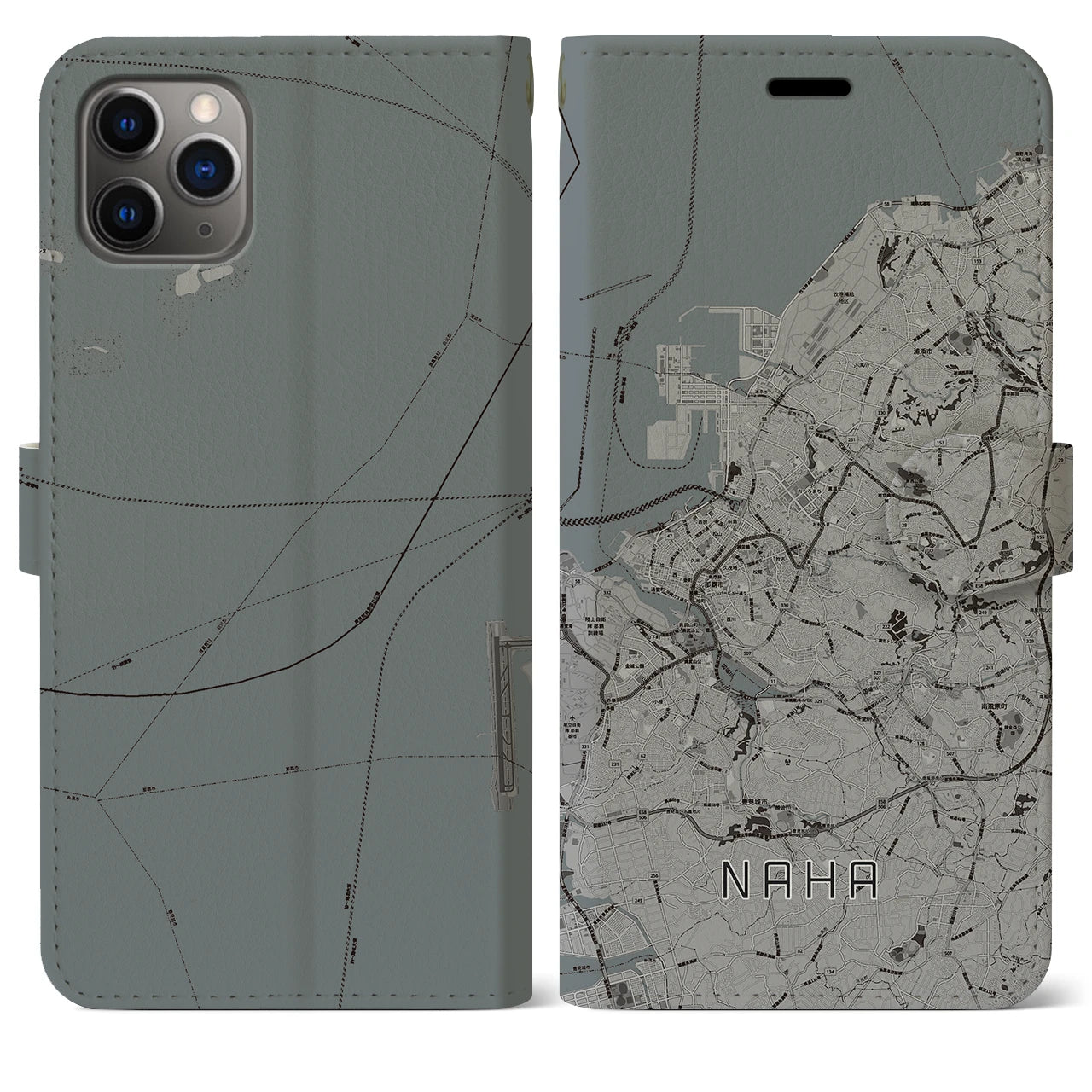 【那覇(沖縄県)】地図柄iPhoneケース(手帳タイプ)モノトーン・iPhone 11 Pro Max 用