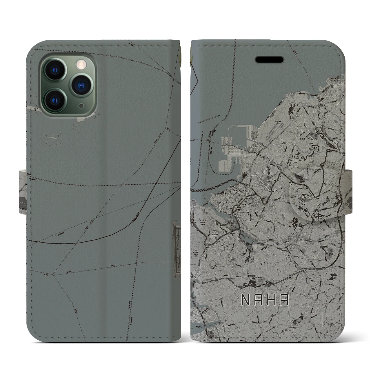 【那覇(沖縄県)】地図柄iPhoneケース(手帳タイプ)モノトーン・iPhone 11 Pro 用