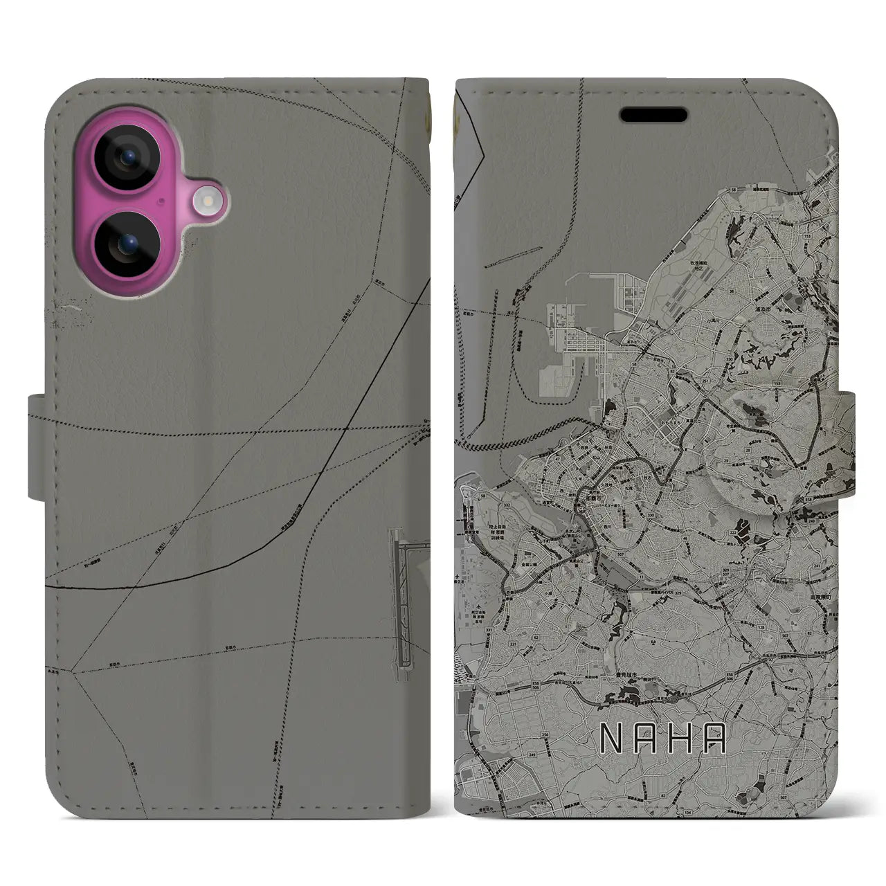 【那覇(沖縄県)】地図柄iPhoneケース(手帳タイプ)モノトーン・iPhone 16 Pro 用