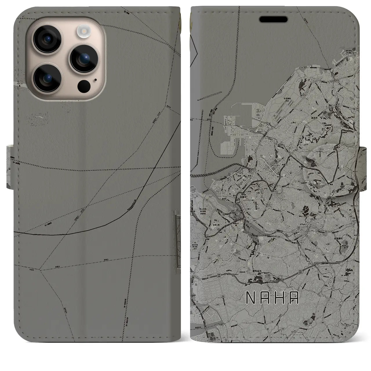 【那覇(沖縄県)】地図柄iPhoneケース(手帳タイプ)モノトーン・iPhone 16 Plus 用