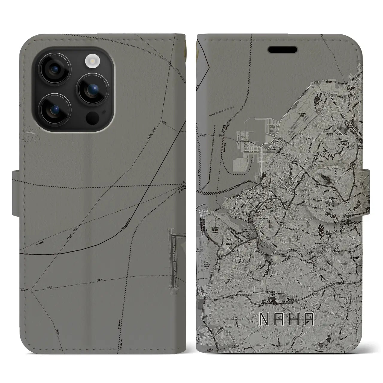 【那覇(沖縄県)】地図柄iPhoneケース(手帳タイプ)モノトーン・iPhone 16 用
