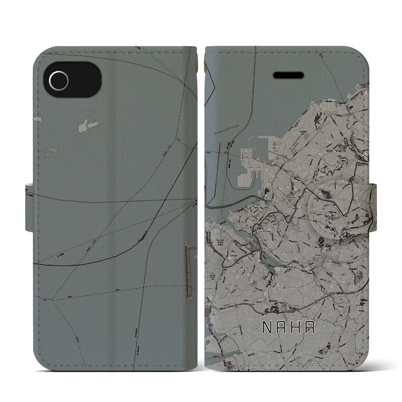 【那覇(沖縄県)】地図柄iPhoneケース(手帳タイプ)モノトーン・iPhone SE(第3 / 第2世代) / 8 / 7 / 6s / 6 用