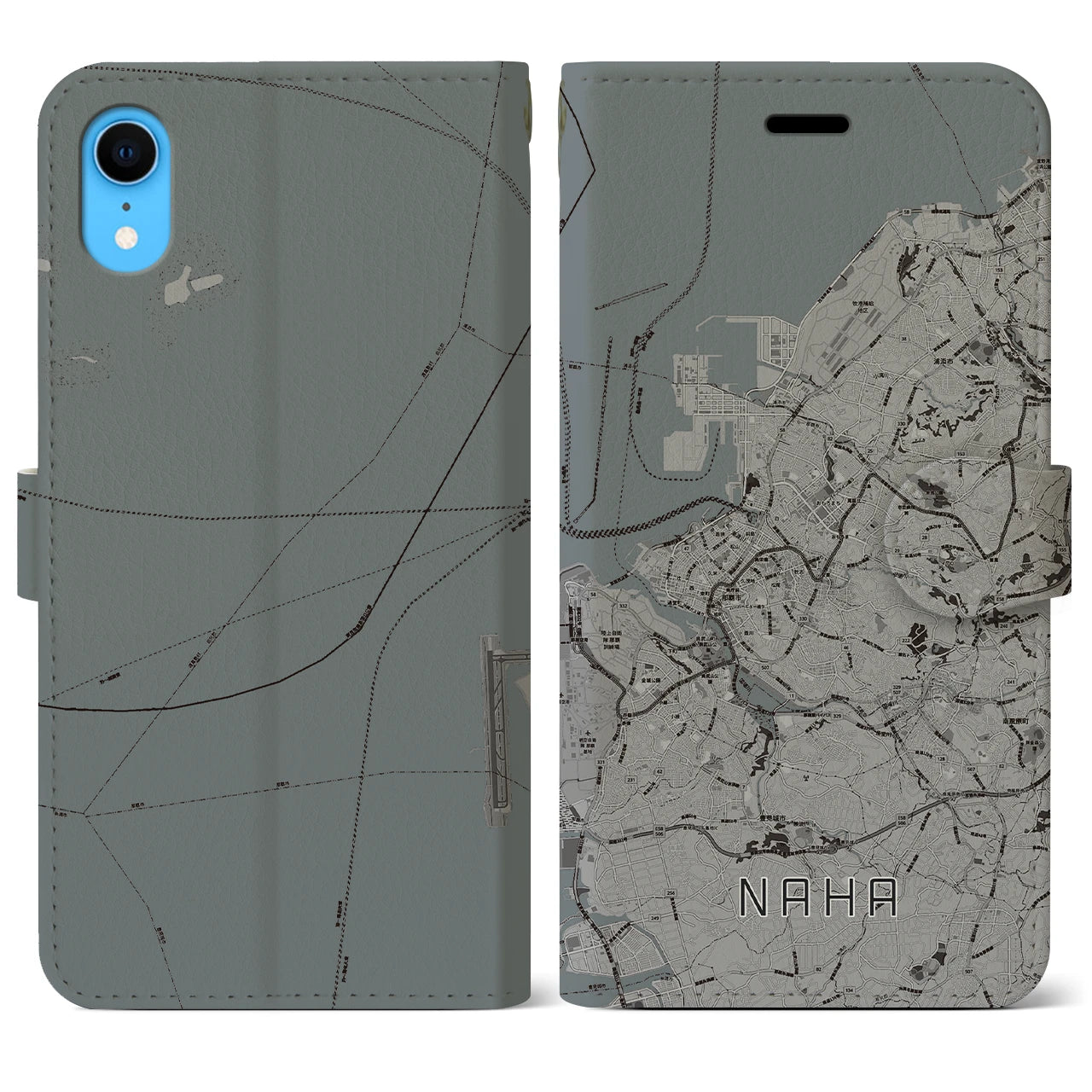 【那覇(沖縄県)】地図柄iPhoneケース(手帳タイプ)モノトーン・iPhone XR 用