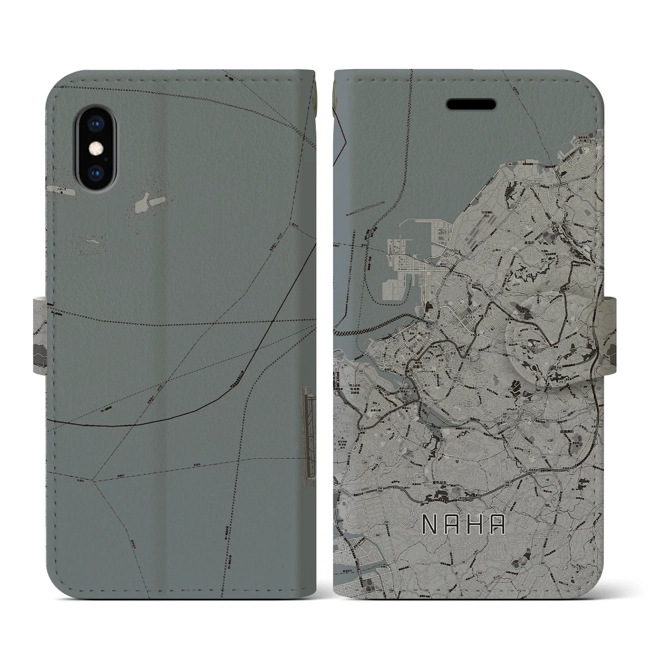 【那覇(沖縄県)】地図柄iPhoneケース(手帳タイプ)モノトーン・iPhone XS / X 用