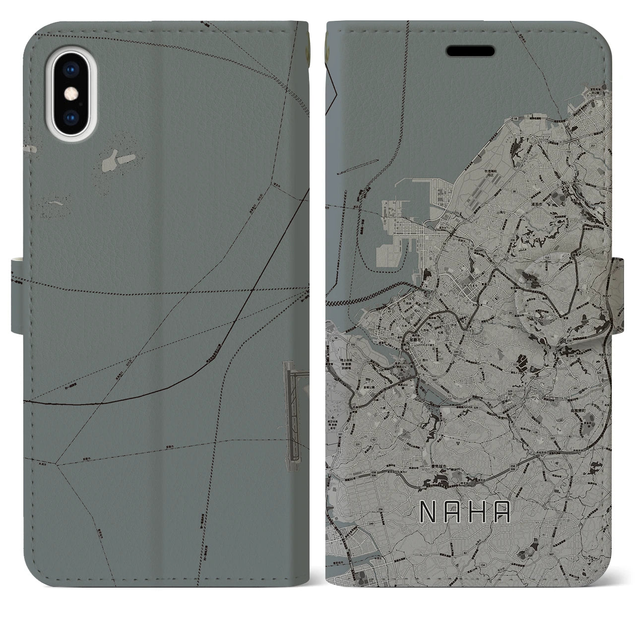 【那覇(沖縄県)】地図柄iPhoneケース(手帳タイプ)モノトーン・iPhone XS Max 用