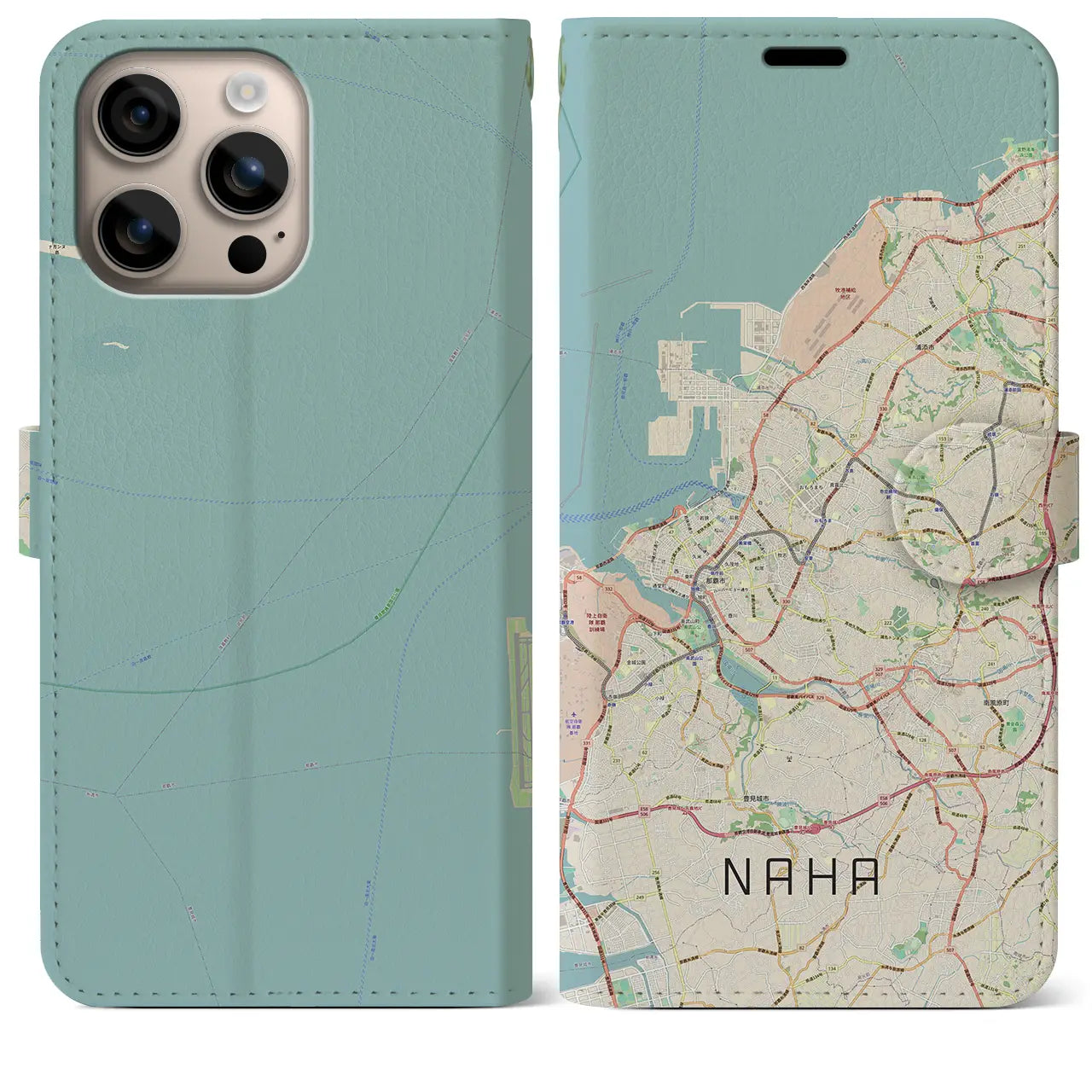 【那覇(沖縄県)】地図柄iPhoneケース(手帳タイプ)ナチュラル・iPhone 16 Plus 用