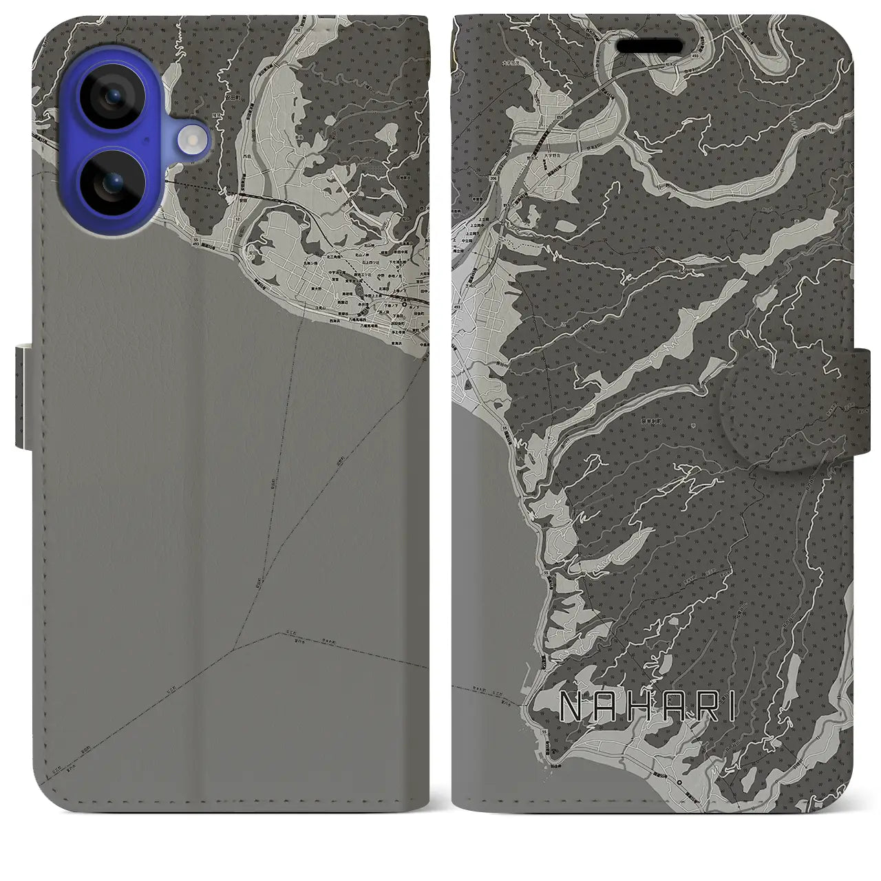 【奈半利(高知県)】地図柄iPhoneケース(手帳タイプ)モノトーン・iPhone 16 Pro Max 用