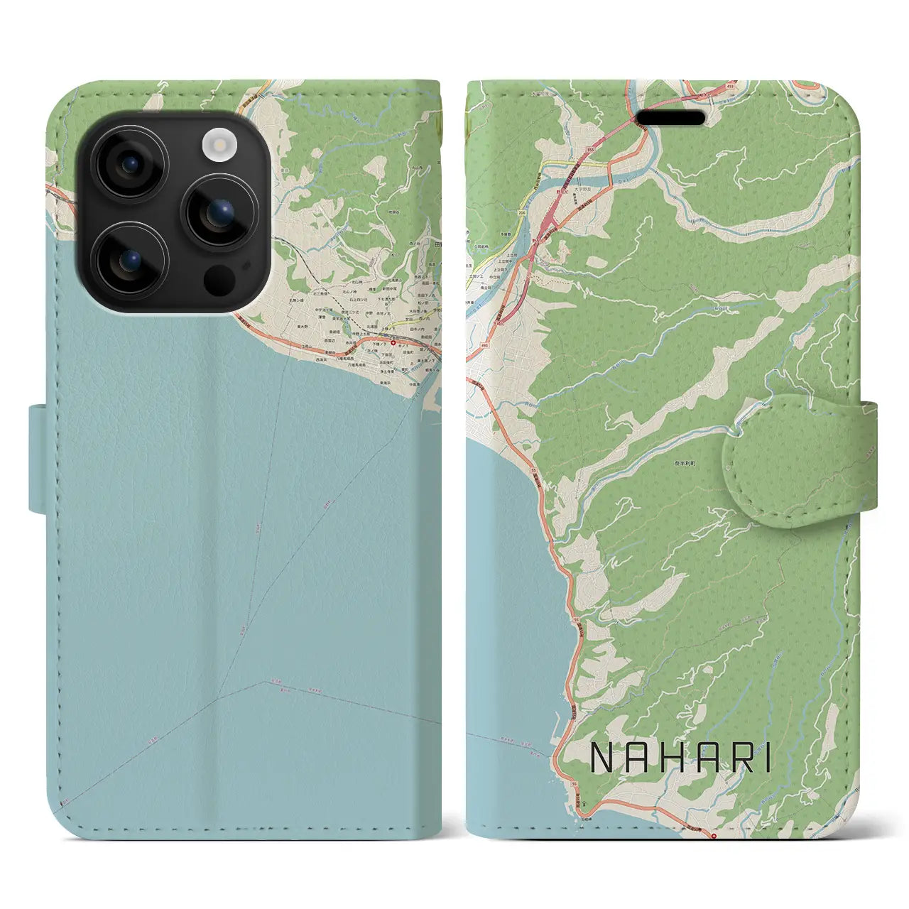 【奈半利(高知県)】地図柄iPhoneケース(手帳タイプ)ナチュラル・iPhone 16 用