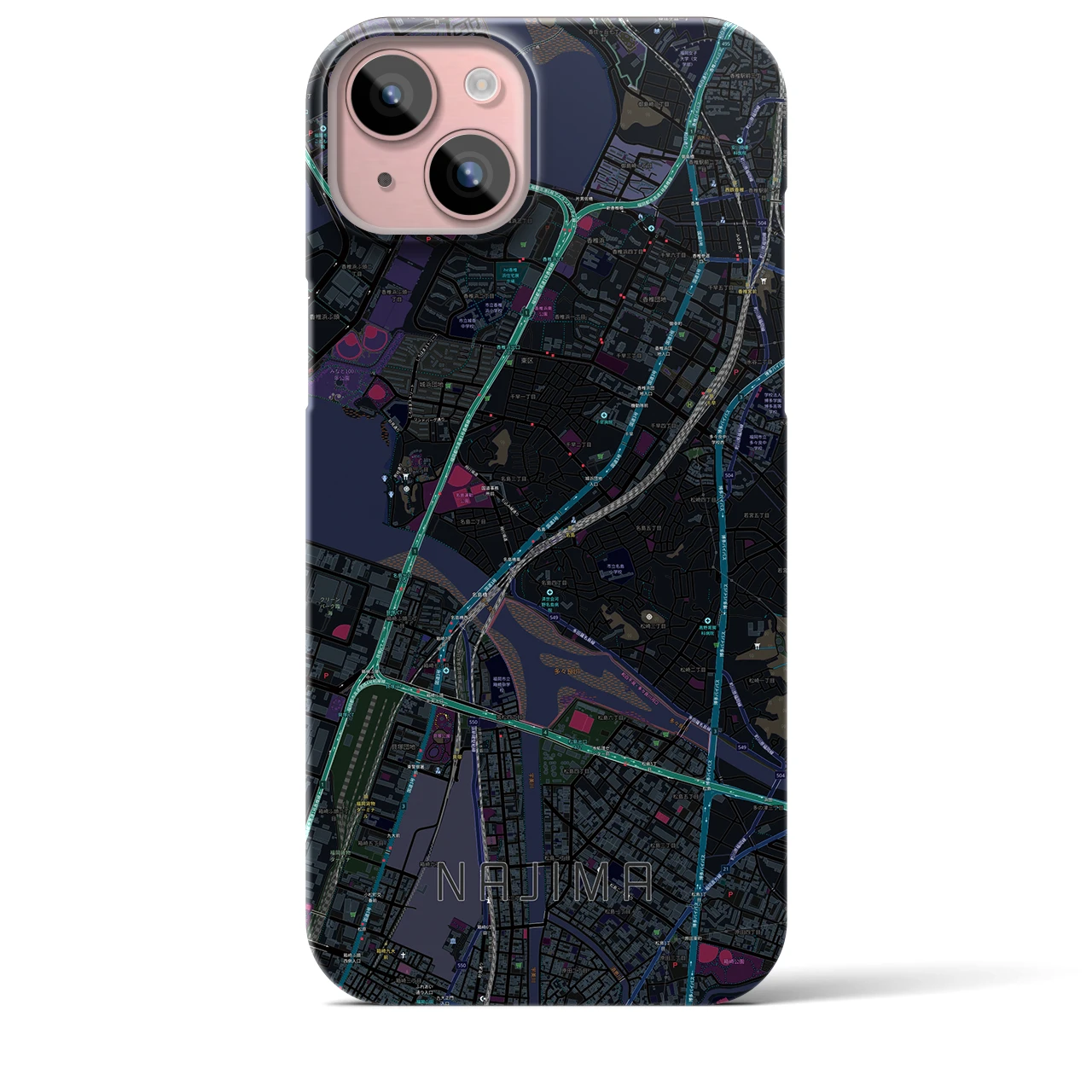 【名島(福岡県)】地図柄iPhoneケース(バックカバータイプ)