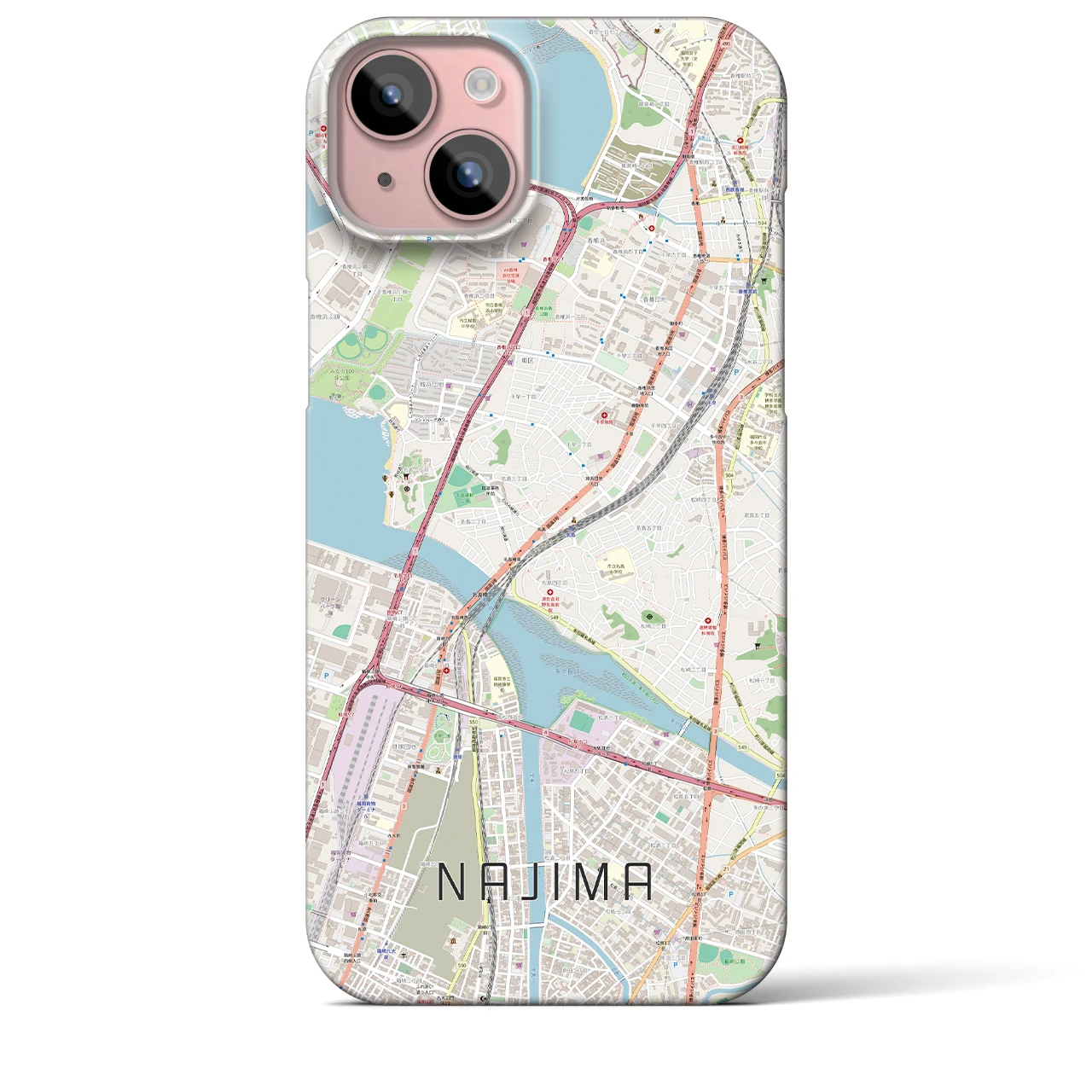 【名島(福岡県)】地図柄iPhoneケース(バックカバータイプ)