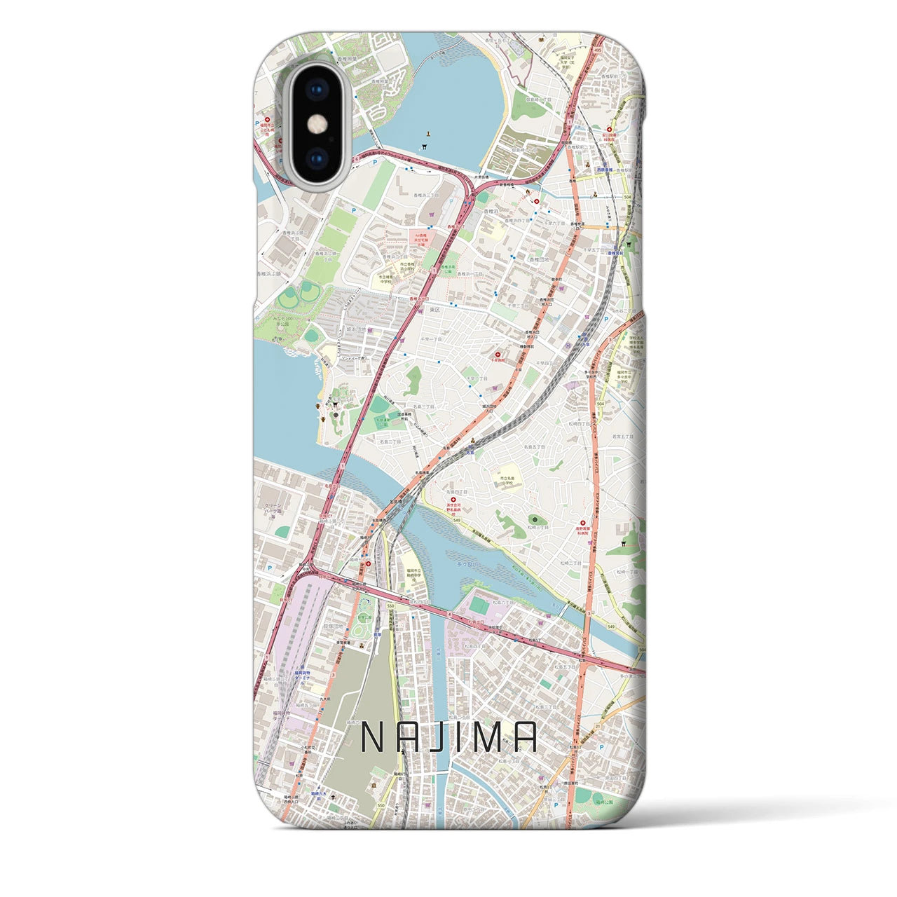 【名島(福岡県)】地図柄iPhoneケース(バックカバータイプ)