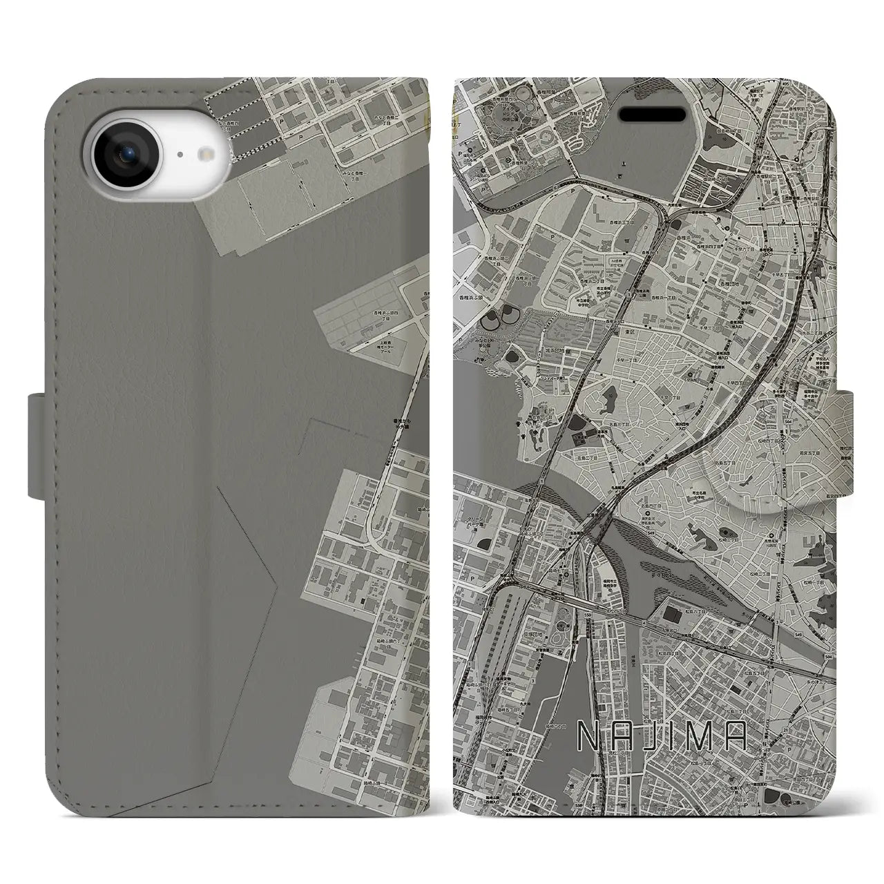 【名島(福岡県)】地図柄iPhoneケース(手帳タイプ)