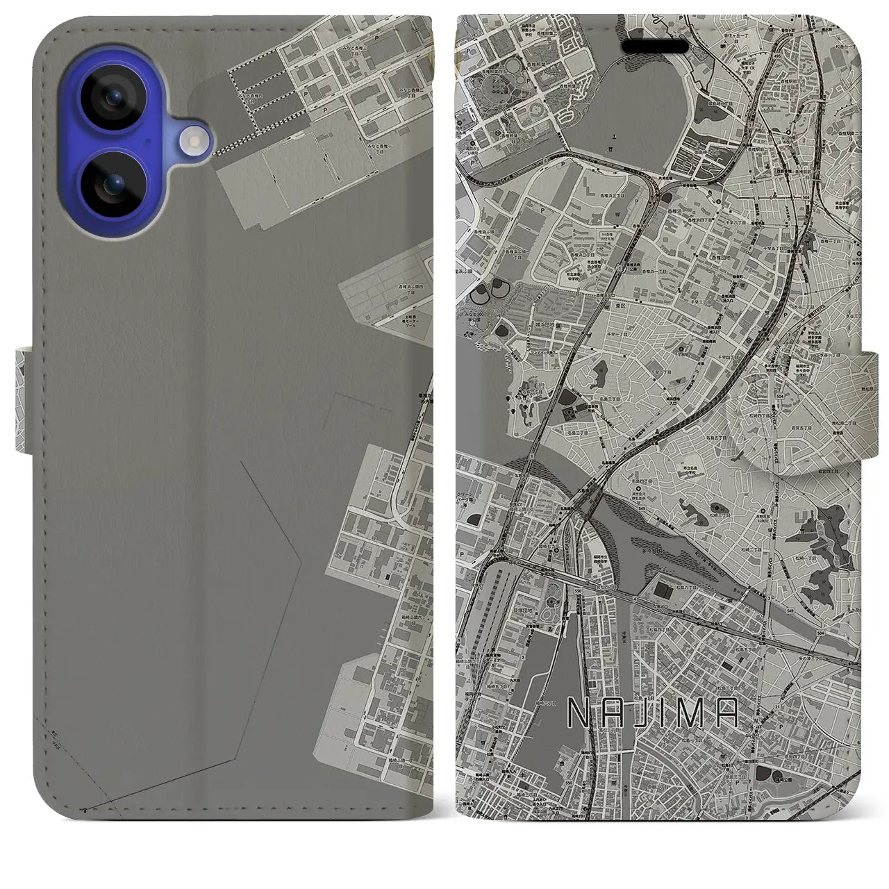 【名島(福岡県)】地図柄iPhoneケース(手帳タイプ)