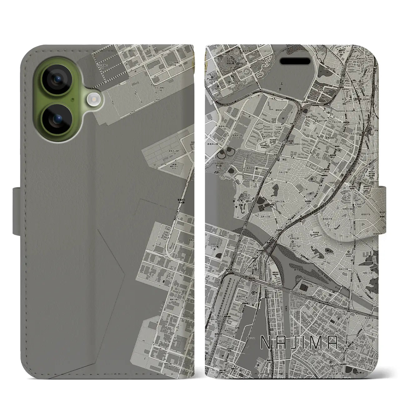 【名島(福岡県)】地図柄iPhoneケース(手帳タイプ)