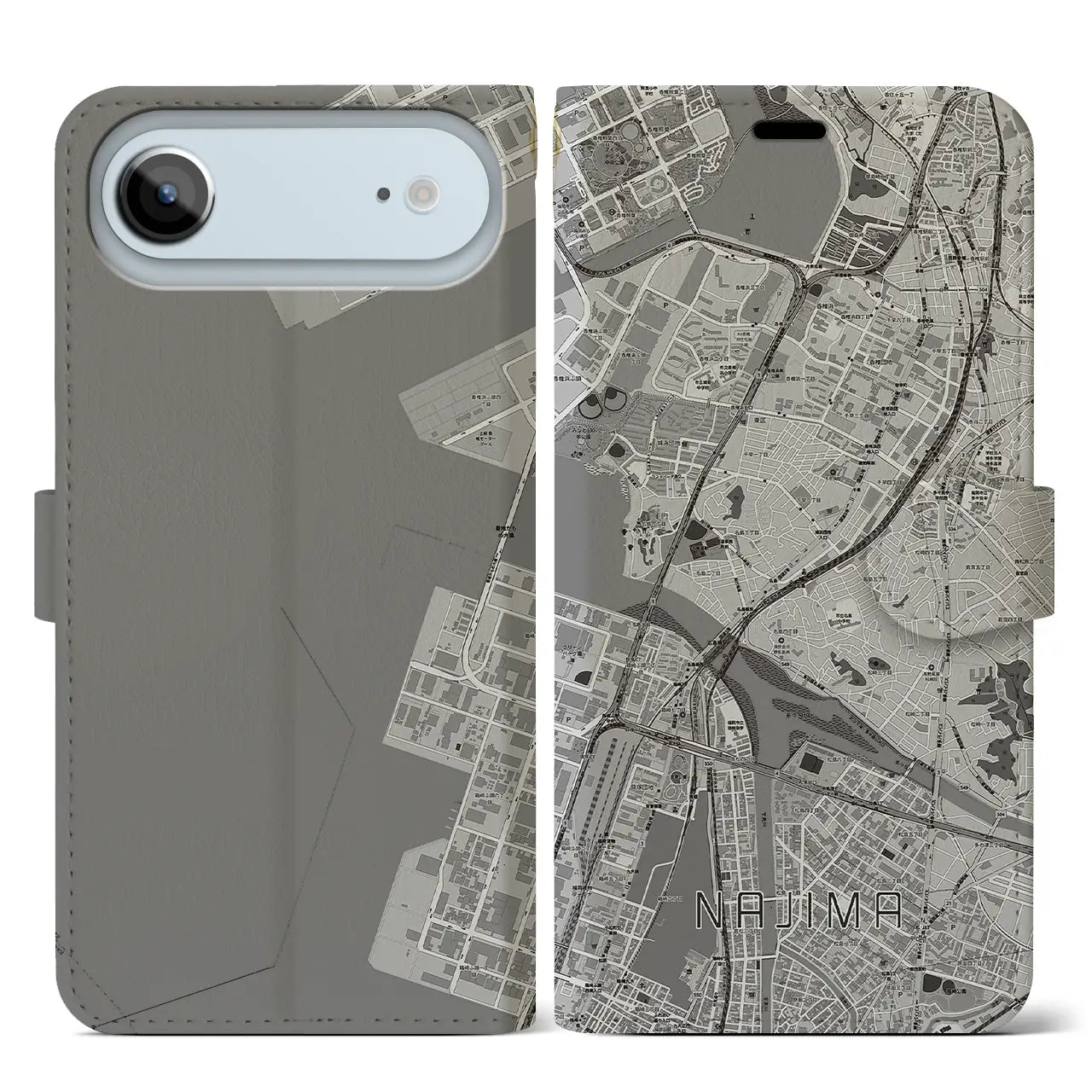 【名島(福岡県)】地図柄iPhoneケース(手帳タイプ)